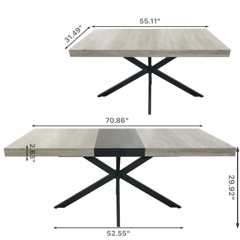 Table à manger extensible rectangulaire rétro avec boîte de rangement