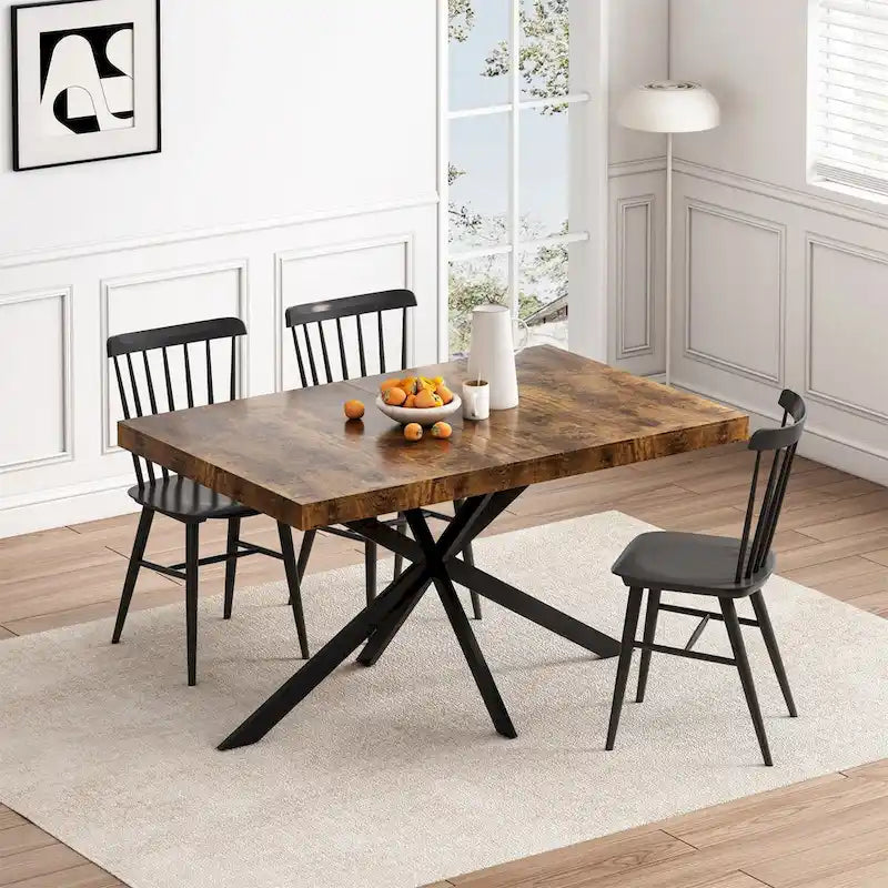Table à manger extensible rectangulaire rétro avec boîte de rangement
