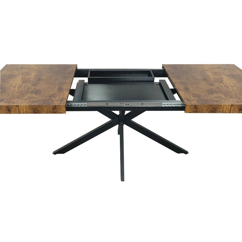 Table à manger extensible rectangulaire rétro avec boîte de rangement