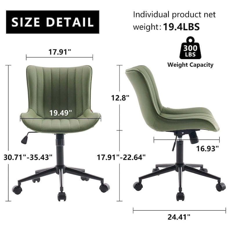 Chaise de bureau ergonomique sans accoudoirs avec roulettes