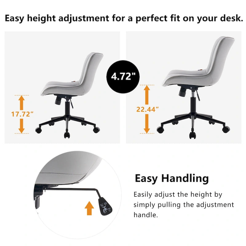 Chaise de bureau ergonomique sans accoudoirs avec roulettes