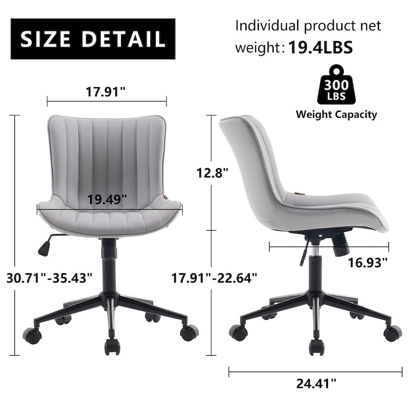 Chaise de bureau ergonomique sans accoudoirs avec roulettes