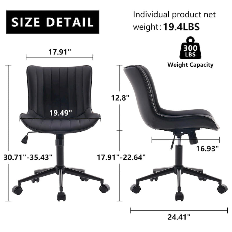 Chaise de bureau ergonomique sans accoudoirs avec roulettes