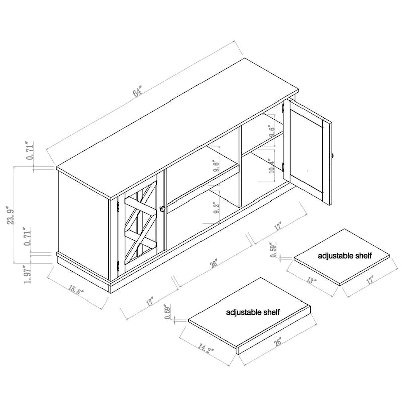 Meuble TV console média de 64 po pour téléviseurs jusqu'à 75 po - 64 po de largeur