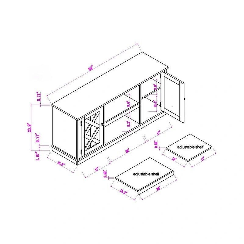 Meuble TV console média de 64 po pour téléviseurs jusqu'à 75 po - 64 po de largeur