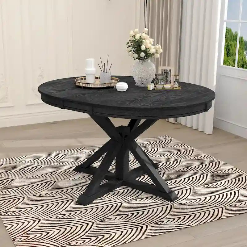 Table à manger extensible de style rétro avec rallonge de 12 pouces
