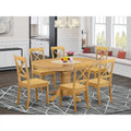  7 Piece Dining Table Set Consist of an Oval Kitchen Table with Butterfly Leaf and 6 Dining Chairs, Oak