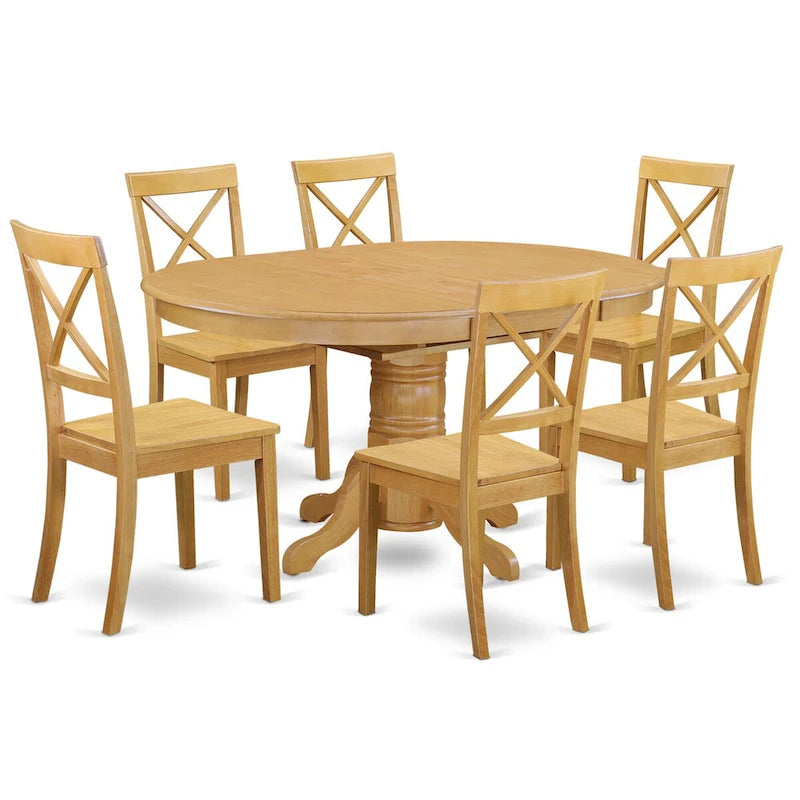 Ensemble de salle à manger 7 pièces comprenant une table de cuisine ovale avec rallonge papillon et 6 chaises de salle à manger, chêne