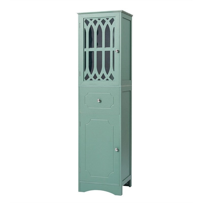 Meuble Colonne de Salle de Bain Grondin en Panneau MDF de 162 cm de Haut, Meuble de Rangement de Salle de Bain Autonome avec Tiroir et Porte en Acrylique