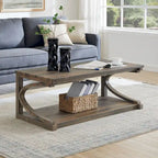 Table basse unique en bois massif avec étagère de rangement