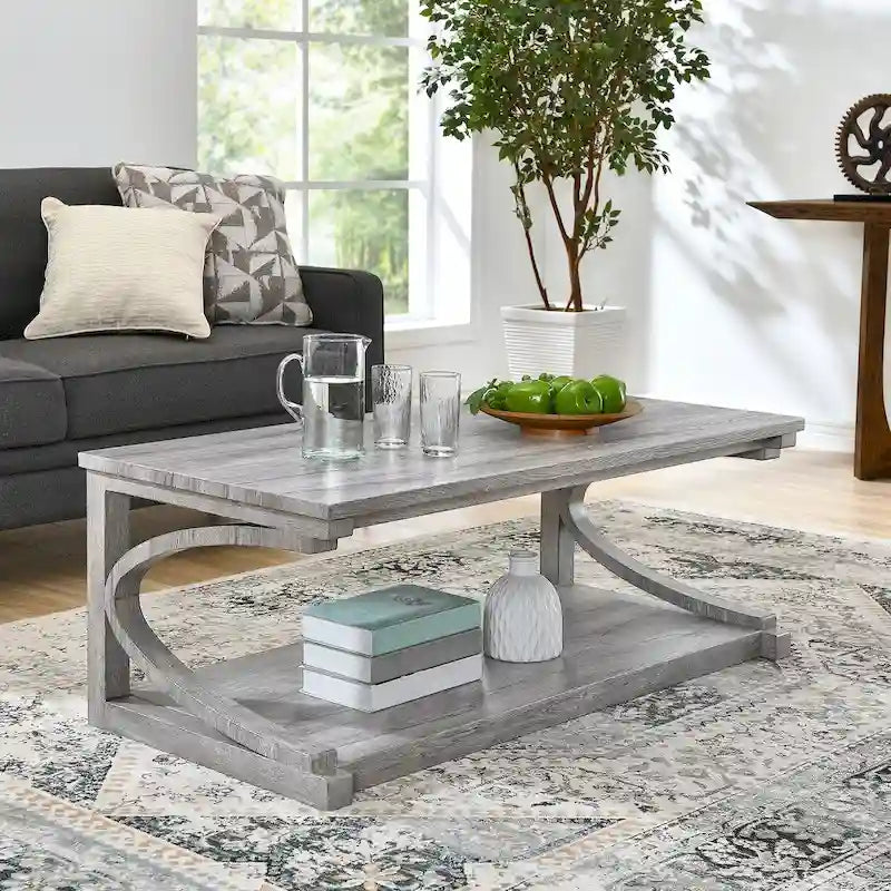 Table basse unique en bois massif avec étagère de rangement