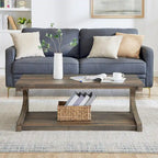 Table basse unique en bois massif avec étagère de rangement