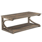 Table basse unique en bois massif avec étagère de rangement