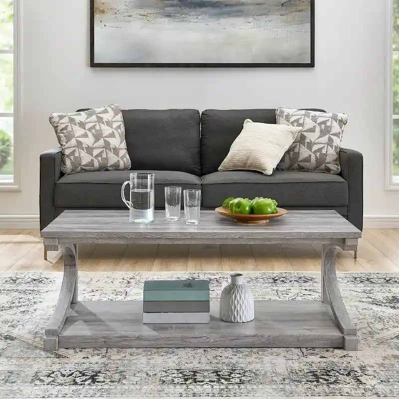 Table basse unique en bois massif avec étagère de rangement