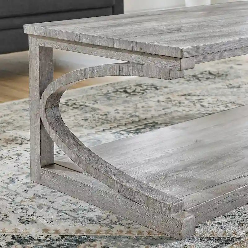 Table basse unique en bois massif avec étagère de rangement