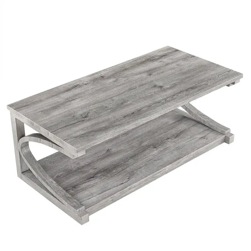 Table basse unique en bois massif avec étagère de rangement