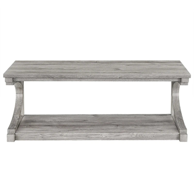 Table basse unique en bois massif avec étagère de rangement