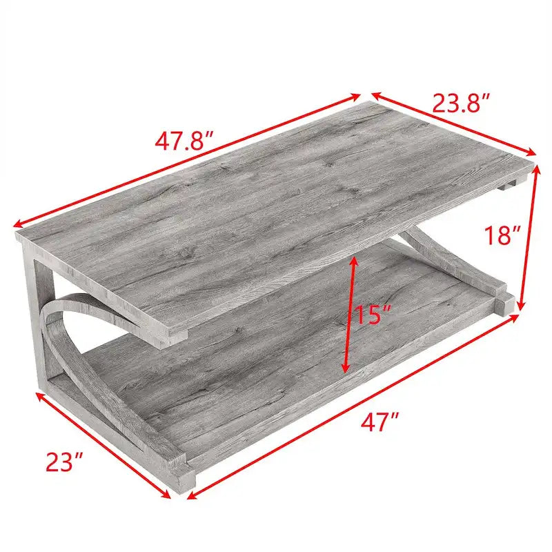 Table basse unique en bois massif avec étagère de rangement