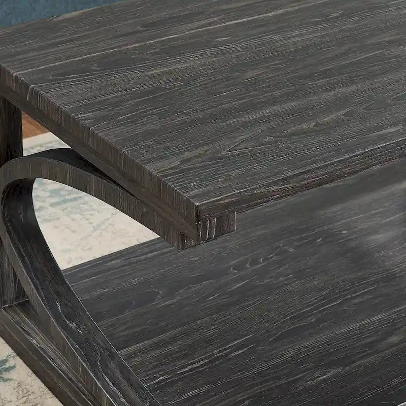 Table basse unique en bois massif avec étagère de rangement