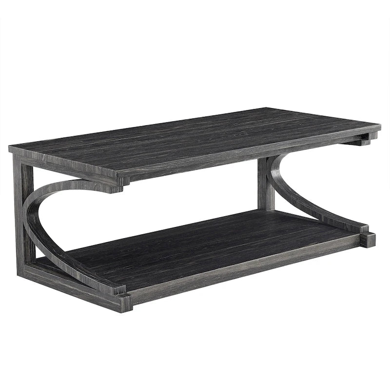 Table basse unique en bois massif avec étagère de rangement