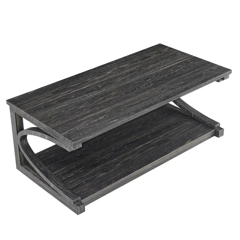 Table basse unique en bois massif avec étagère de rangement