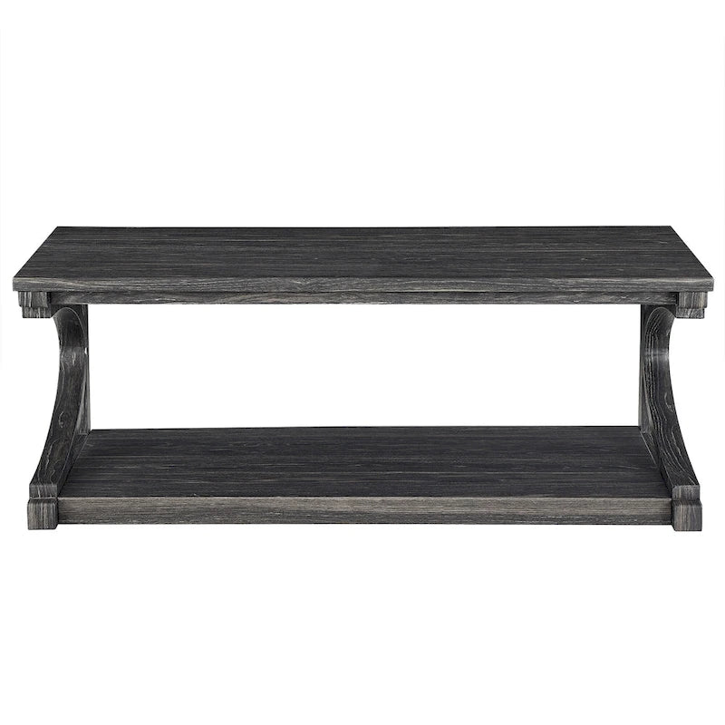 Table basse unique en bois massif avec étagère de rangement